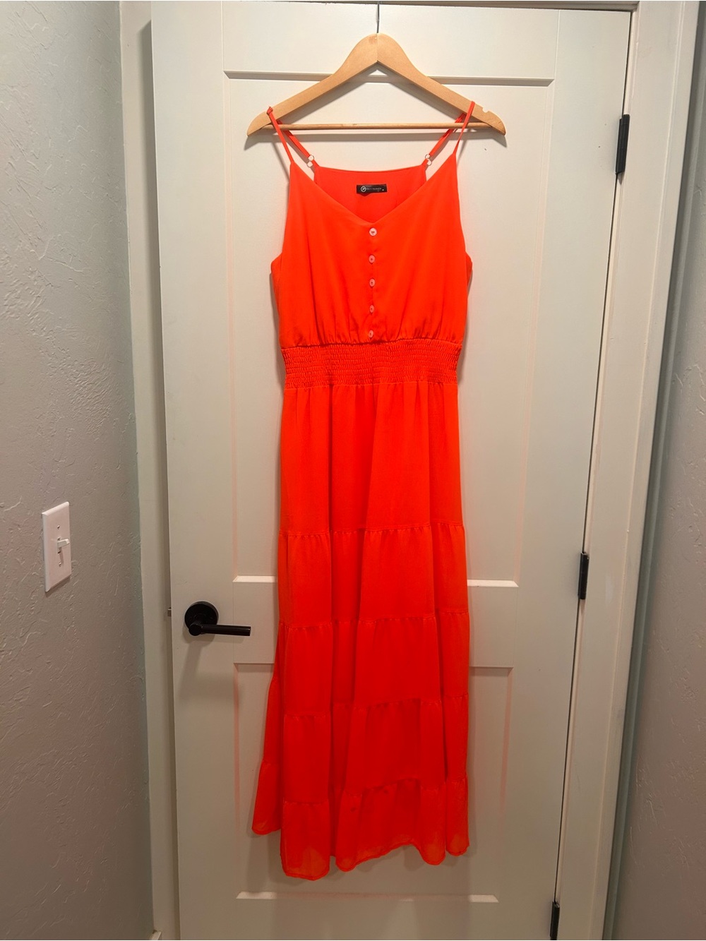 Women's Vivid Orange Sleeveless Maxi Dress with Smocked Waist